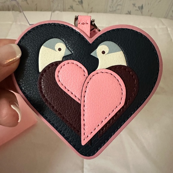 Kate Spade Leather Heart Love Birds Bag Charm - Picture 2 of 4